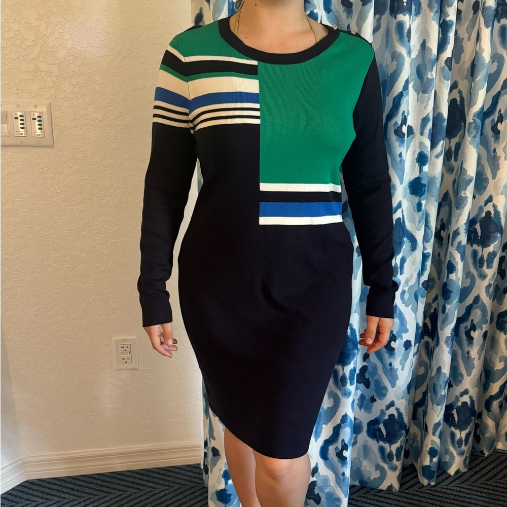 Tommy Hilfiger Sweater Dress Large Knit Colorblock Hotel California Size L